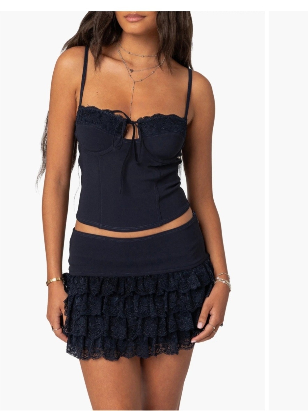 Edikted Navy Lace-Trim Corset Top